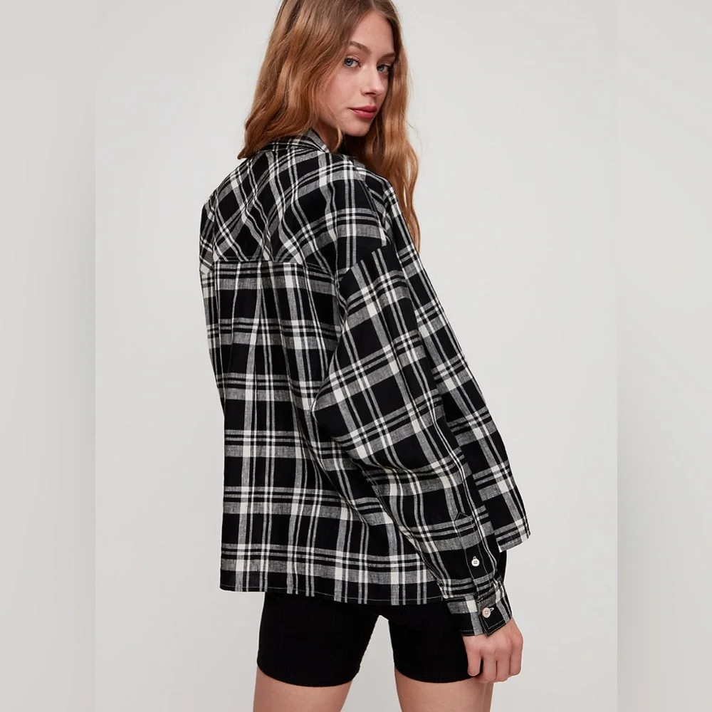 Aritzia Wilfred plaid Tanis linen button top sz xxs work once - Picture 9 of 12